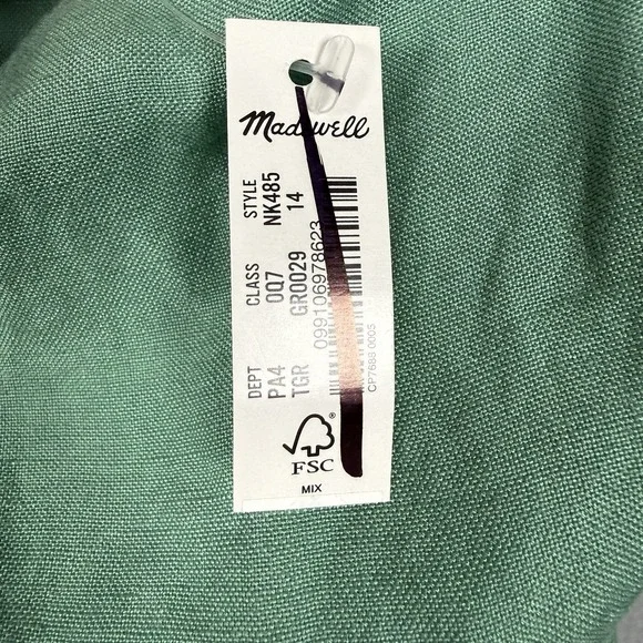 Madewell Tie-Back Midi Cami Dress Light Green Linen Blend - Picture 9 of 16